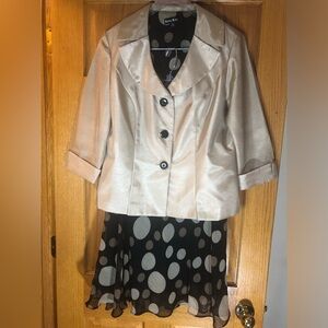 Dana Kay TanBlazer with Black Skirt with Tan Polka Dots